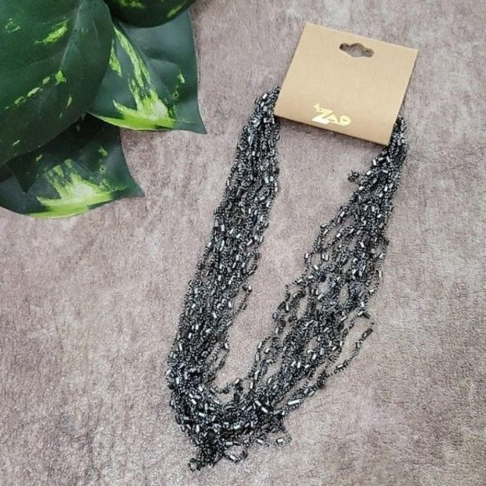 Zad Silver Bead Metallic Glass Bead Thread Necklace New 20$